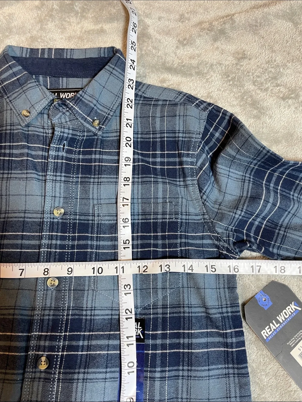 NWT Real Work Boys Blue Plaid Button Front Shirt
